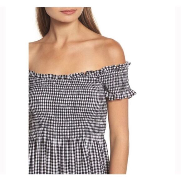 Bardot Cindy Gingham Black & White Off Shoulder Smocked MIDI dress - Picture 3 of 10